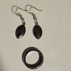 Hematite Earrings And Ring Set New